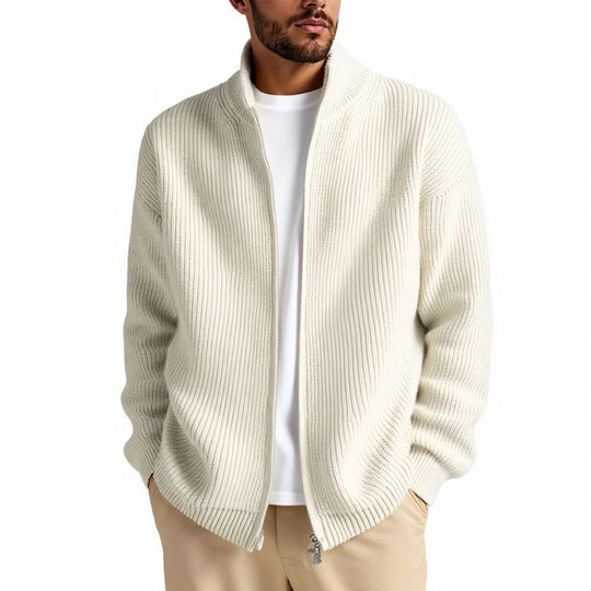 Herren Strickjacke mit hohem Kragen und praktischem Reißverschluss R&B
