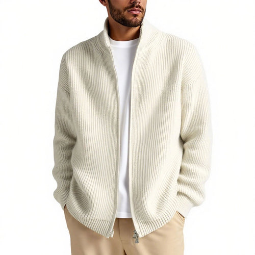 Herren Strickjacke mit hohem Kragen und praktischem Reißverschluss R&B