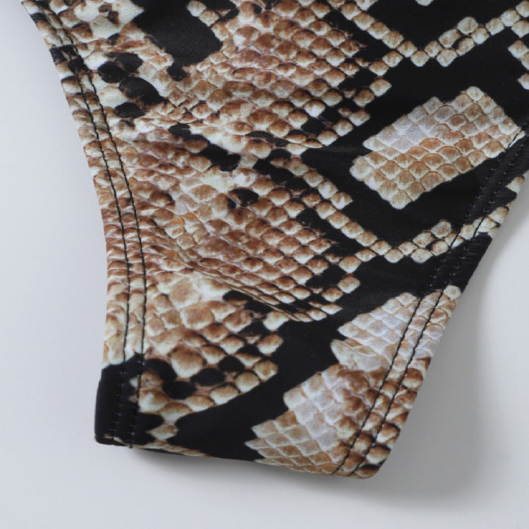 Damen Bikiniset mit raffiniertem Schlüsselelement und Snake-Print R&B