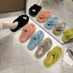 Damen Flauschige Hausschlappen mit gewendeten Riemen und ergonomischem Fußbett R&B