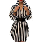 Damen Hemdblusenkleid mit markantem Streifenmuster und weitem Kragen R&B