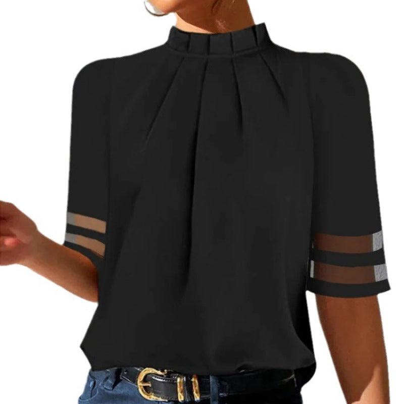 Damen elegante Bluse mit transparenten Ärmeln R&B