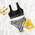 Damen Sport-Bikini-Set mit rückenfreiem Oberteil und hohem Bund R&B