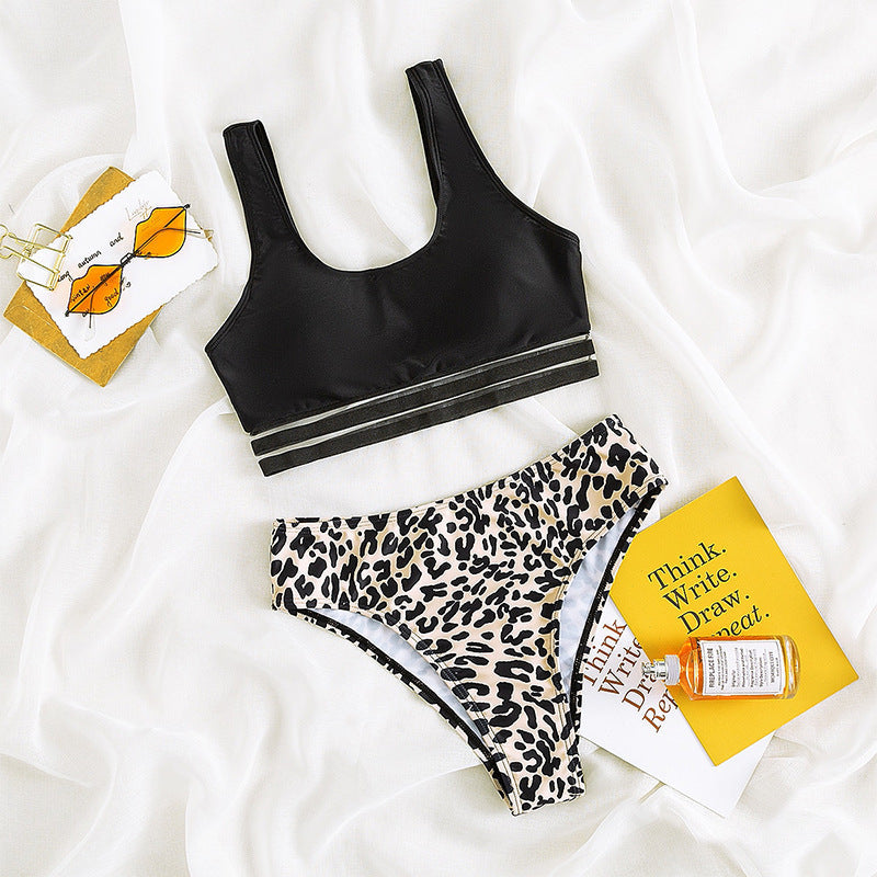 Damen Sport-Bikini-Set mit rückenfreiem Oberteil und hohem Bund R&B