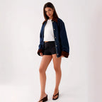 Damen Denimjacke mit Kapuze und kontrastierenden Ärmeln R&B