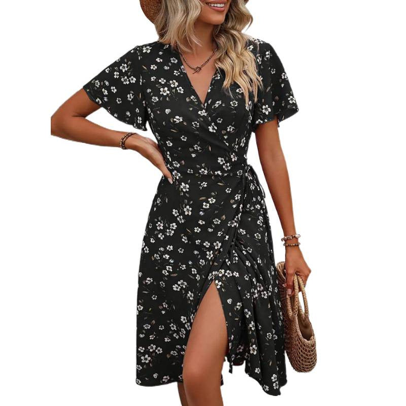 Damen Wickelkleid mit floralem Muster und seitlichem Schlitz R&B