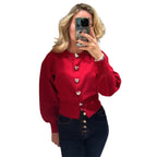 Damen Pullover mit Herzknöpfen und Puffärmeln R&B