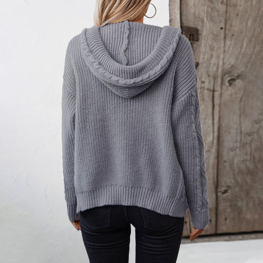Damen Strickjacke mit Kapuze und strukturiertem Design R&B