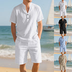 Herren lässiges Freizeit-Set aus atmungsaktivem Baumwollmix mit eleganter Knopfleiste R&B