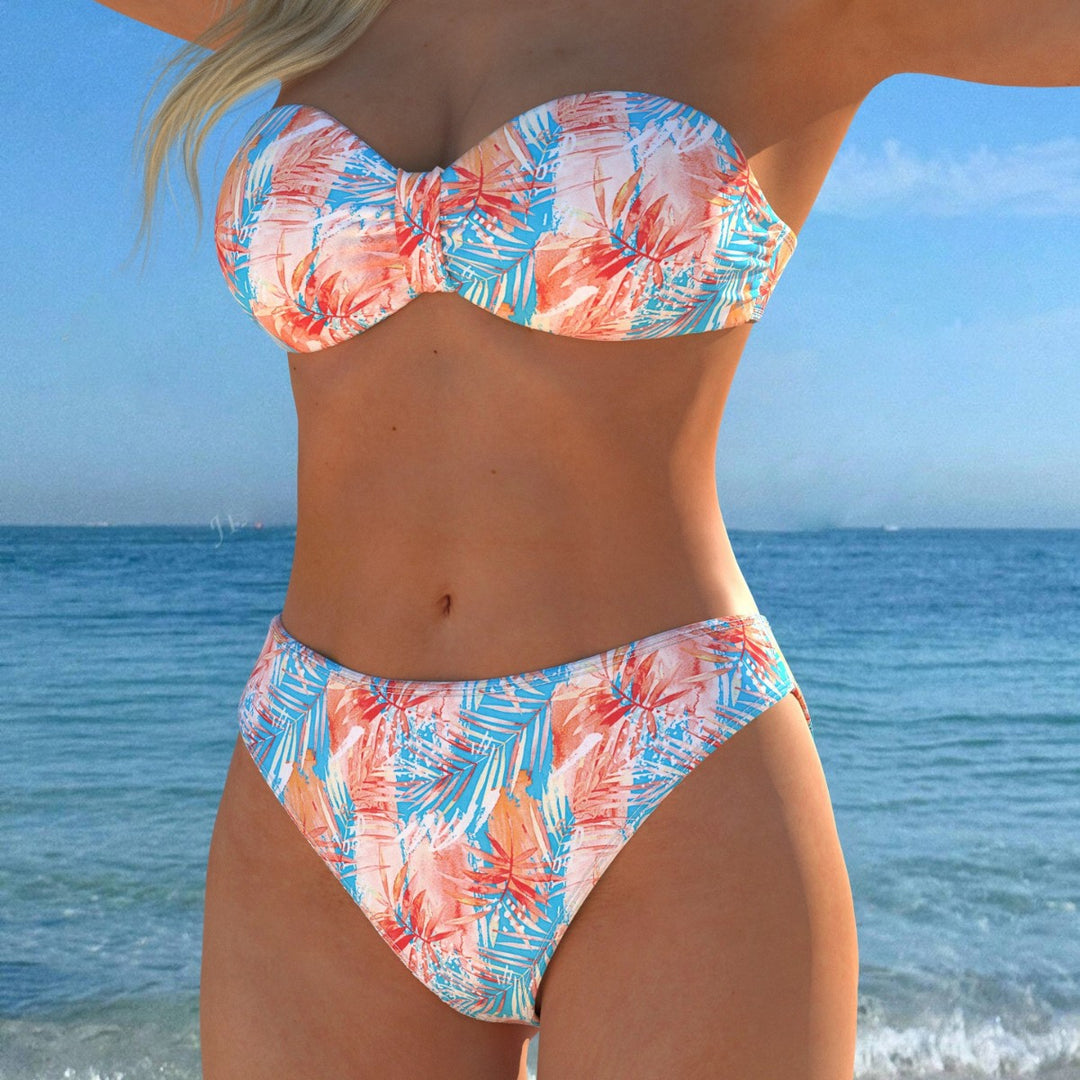 Damen Wickel-Bikini-Set mit floralem Design und hohem Bund R&B
