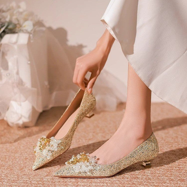 Damen Elegante Ballerinas mit funkelndem Schmuckdetail und stabilem Blockabsatz R&B