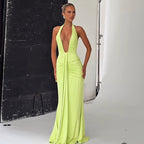 Damen Elegantes Maxi-Kleid mit tiefem V-Ausschnitt und Rüschendetails R&B