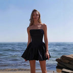 Damen Rüschensminikleid mit schulterfreiem Design und voluminösem Rock R&B