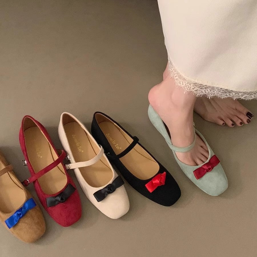 Damen elegante Ballerinas mit modischem Mary Jane-Riemchen und Schleifenverzierung R&B