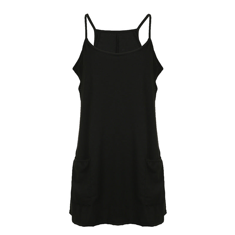 Damen ärmelloses Freizeitkleid mit Taschen und verstellbaren Trägern R&B
