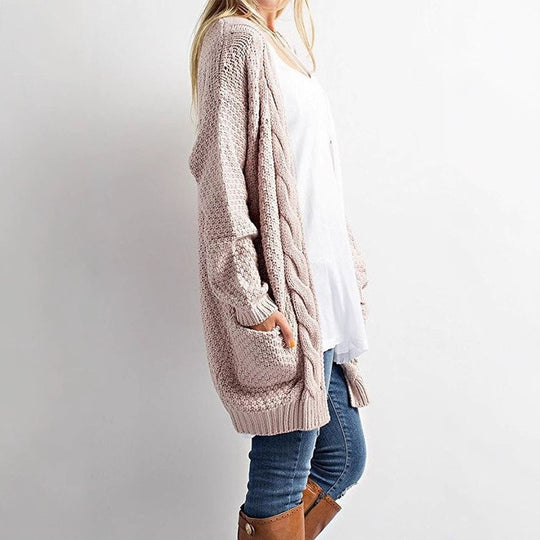 Damen Grober Strickcardigan mit offener Front und praktischen Taschen R&B