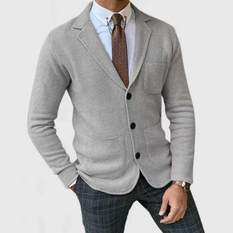 Herren Strickblazer mit Knopfleiste und praktischen Taschen R&B