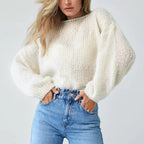 Damen lässiger Strickpullover mit voluminösen Ärmeln R&B