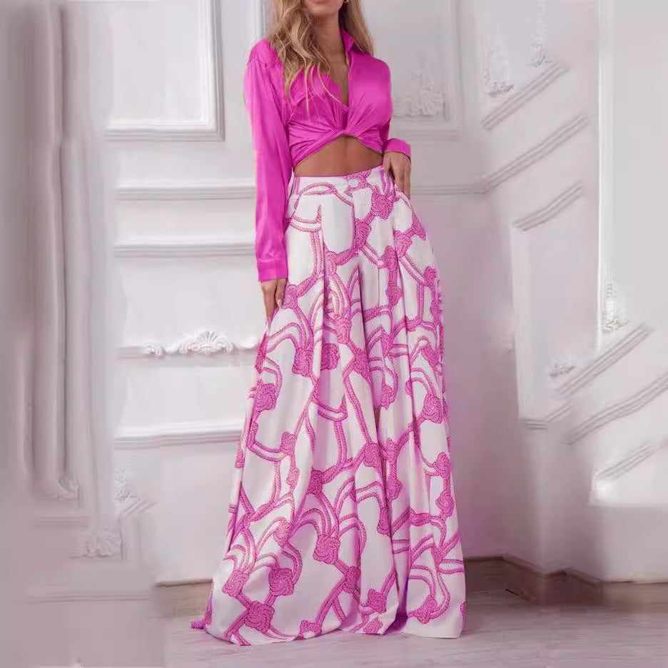 Damen elegantes Wickeloberteil mit langem Ärmel und Maxi-Rock R&B