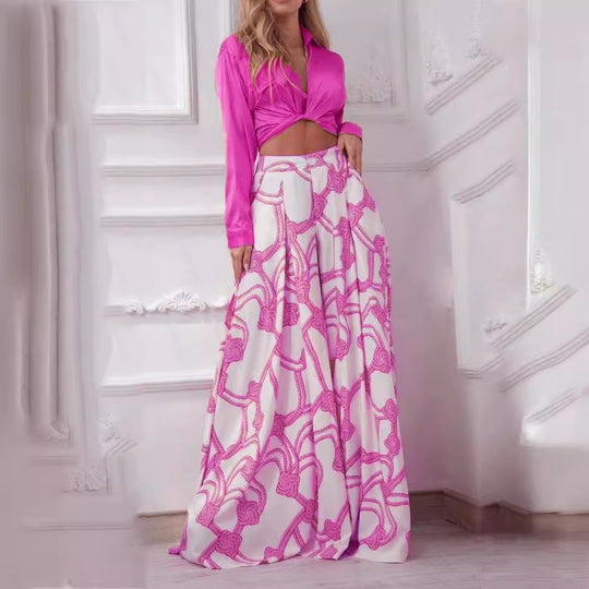 Damen elegantes Wickeloberteil mit langem Ärmel und Maxi-Rock R&B