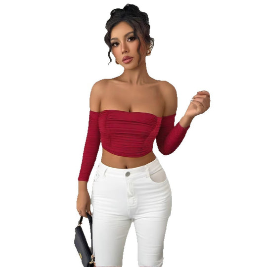 Damen Top mit schulterfreiem Design und raffinierter Raffung R&B
