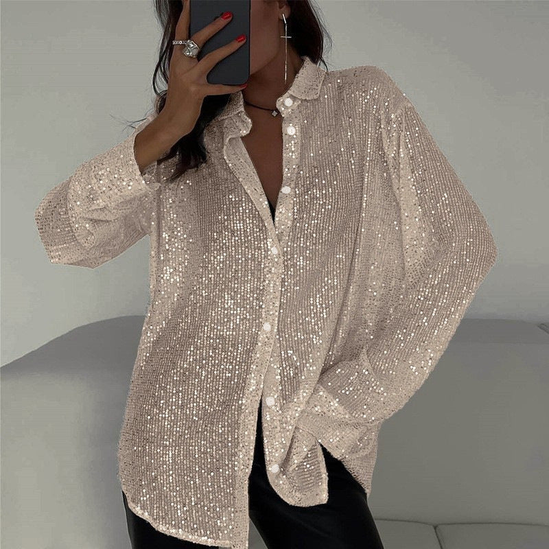 Damen Glitzernde Oversize-Hemdbluse R&B