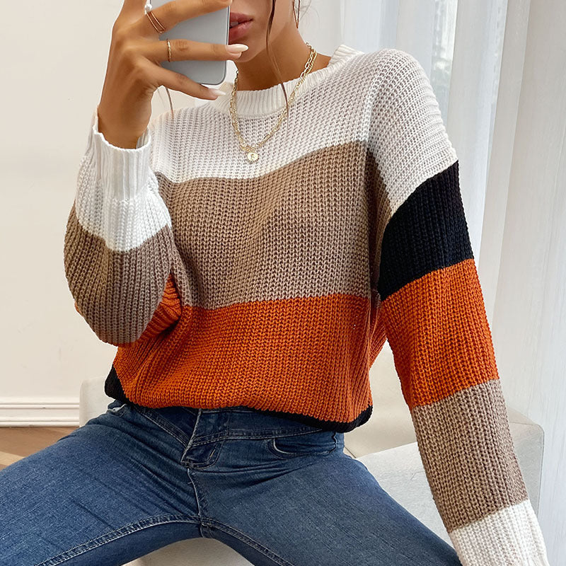 Damen gemütlicher Pullover mit modernem Blockstreifenmuster R&B