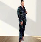 Damen Glitzerndes Sportanzug-Set mit trendigen Streifen R&B