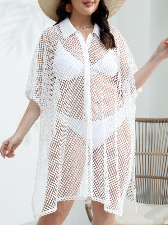 Damen transparenter Strandüberwurf aus Netzmaterial R&B