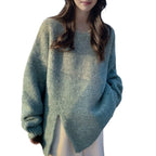 Damen Oversized Strickpullover mit elegantem V-Ausschnitt und seitlichen Schlitzen R&B