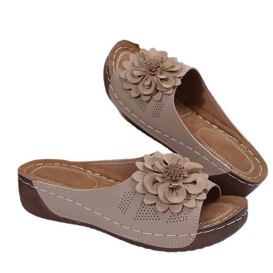 Damen modische Pantolette mit floralem Applikation und ergonomischem Fußbett R&B