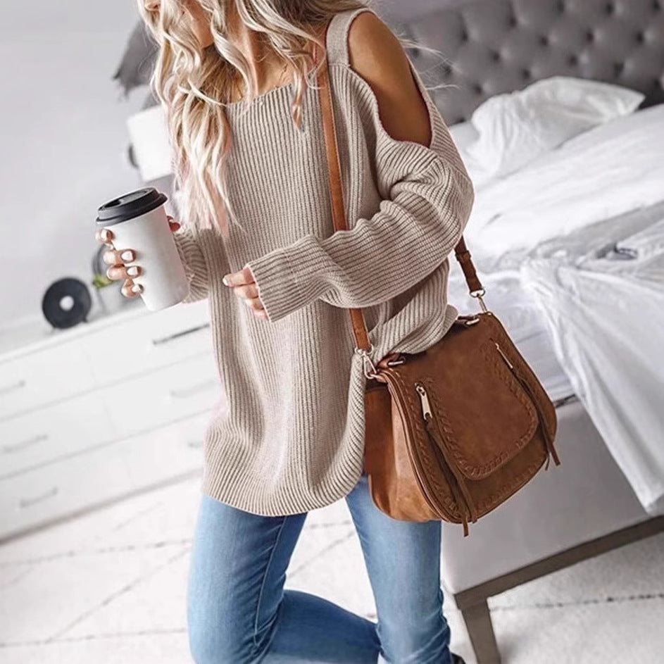 Damen Off-Shoulder Strickpullover mit weichem Material und lässigem Schnitt R&B