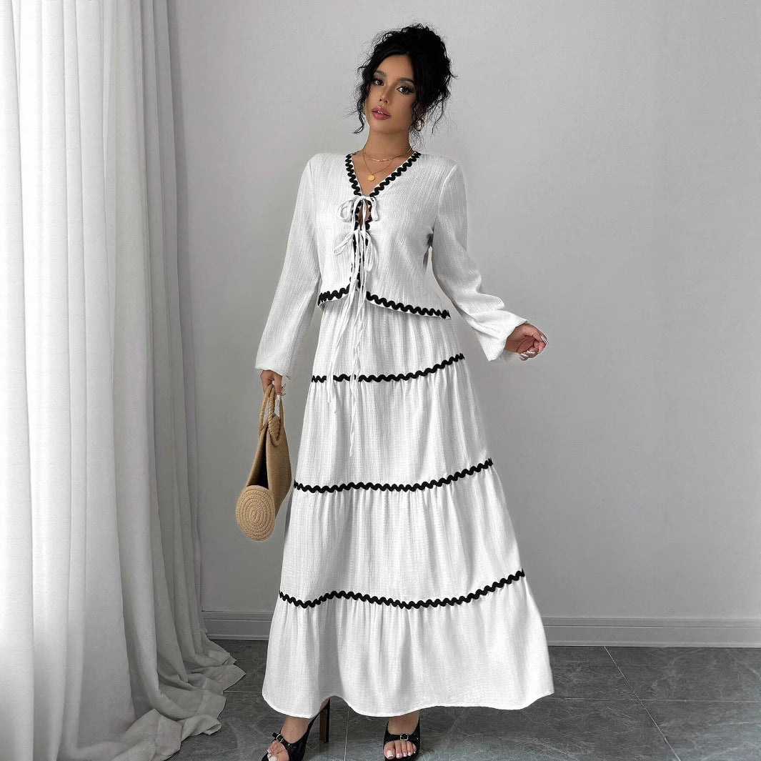 Damen Maxikleid mit Rüschen und Schnürung R&B