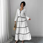 Damen Maxikleid mit Rüschen und Schnürung R&B