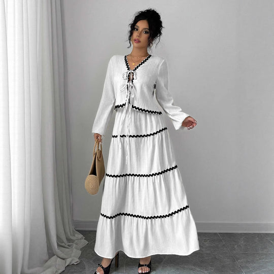 Damen Maxikleid mit Rüschen und Schnürung R&B
