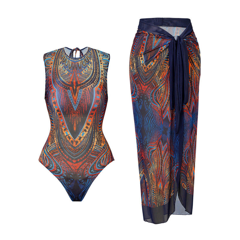 Damen Sportbadeanzug mit modernem Grafikdesign und hohem Neck R&B