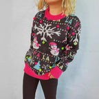 Damen festlicher Pullover mit bunten 3D-Applikationen und motivischem Design R&B