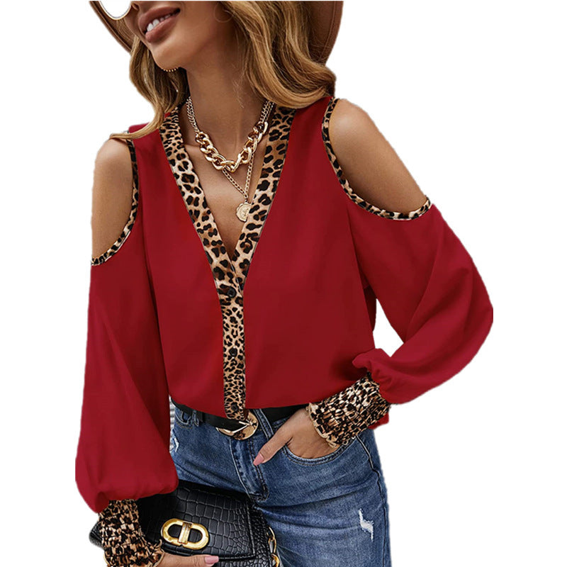 Damen Elegante Bluse mit modischen Cut-Outs und animalischem Muster R&B