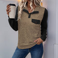 Damen modischer Langarm-Pullover mit praktischer Brusttasche und Knopfleiste R&B