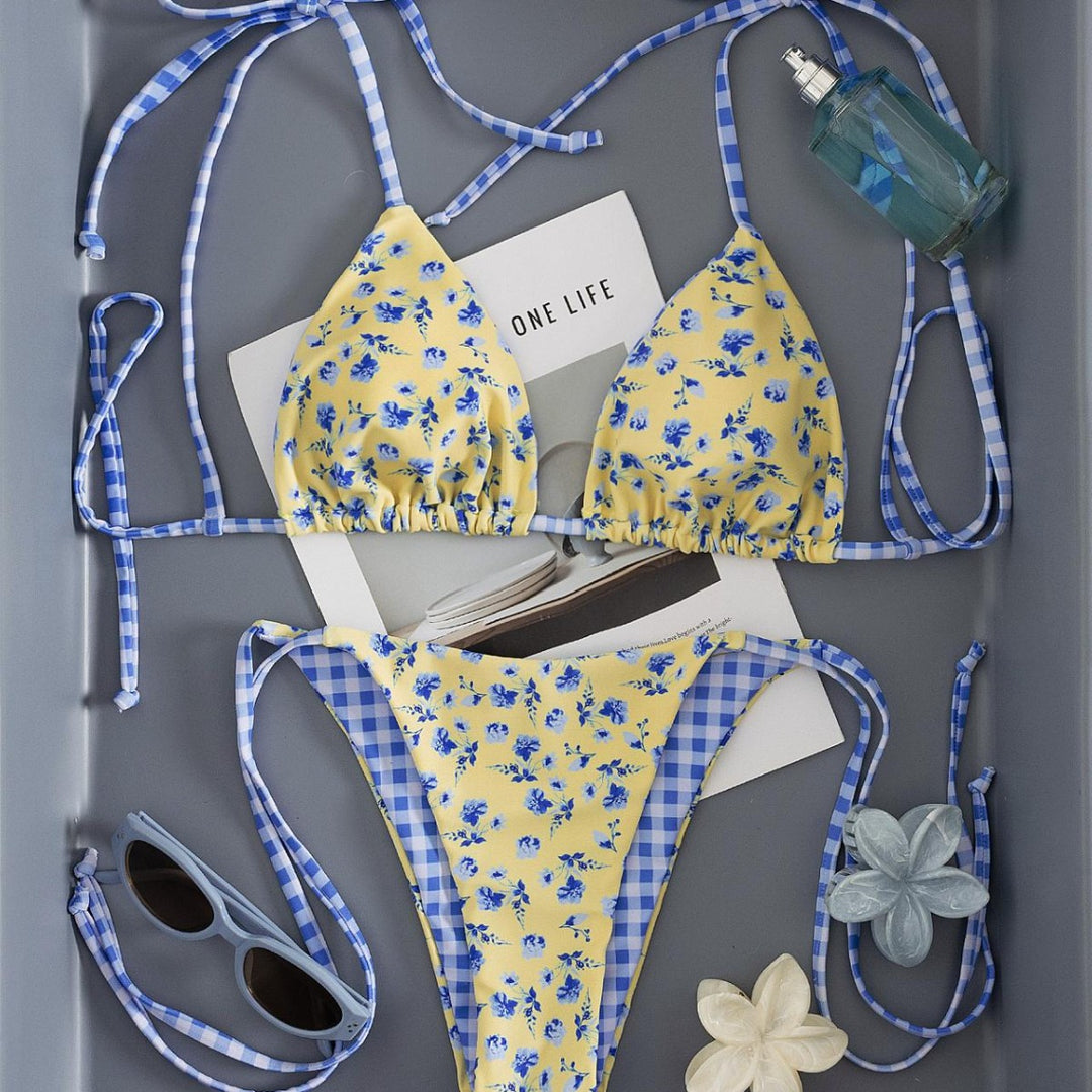 Damen Triangel-Bikini mit verspieltem Blütenmuster R&B
