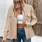 Damen elegante Utility-Jacke mit Druckknopf-Details und Brusttaschen