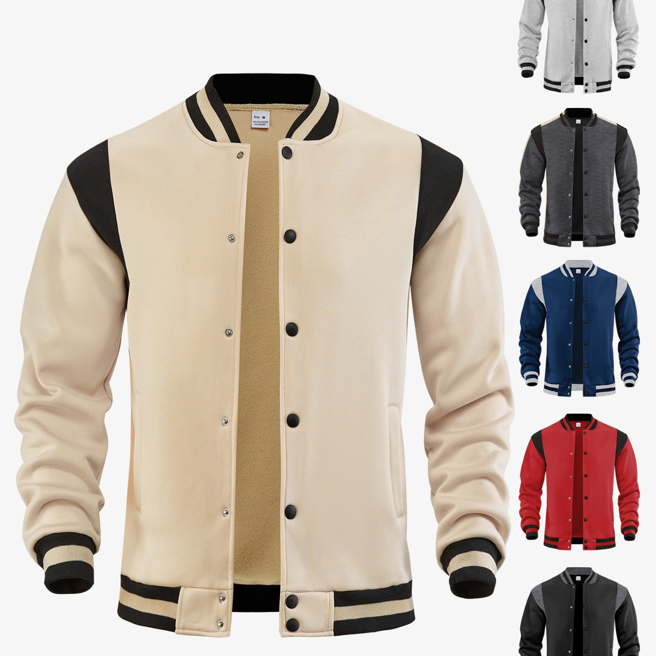 Herren nan legere BasR&Balljacke in Sweatqualität mit Druckknopfleiste geripptem Kragen und kontrastierendem Schulterbesatz R&B