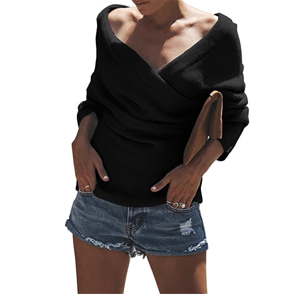 Damen Lässiger Strickpullover mit tiefem V-Ausschnitt und oversize Schnitt R&B