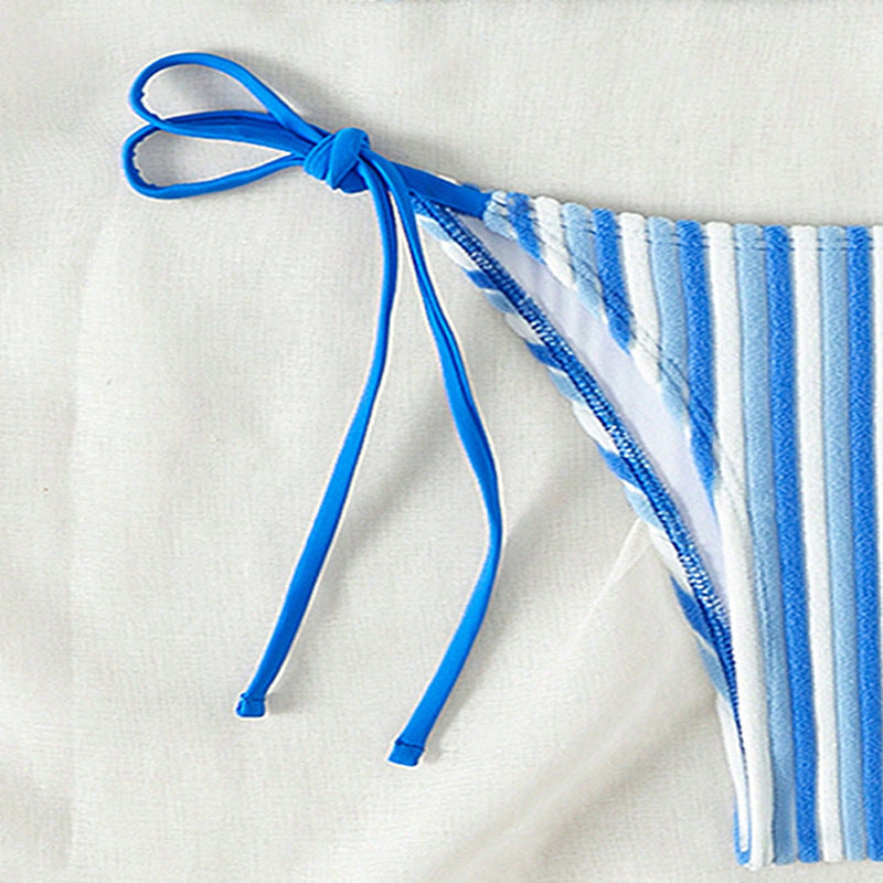 Damen Bikinislip mit verstellbaren Bindändern und Streifenmuster