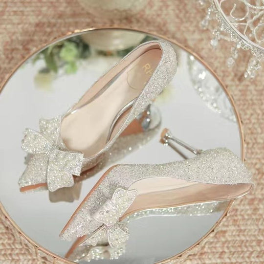 Damen elegante Glitzerschuhe mit Schleifen-Detail R&B