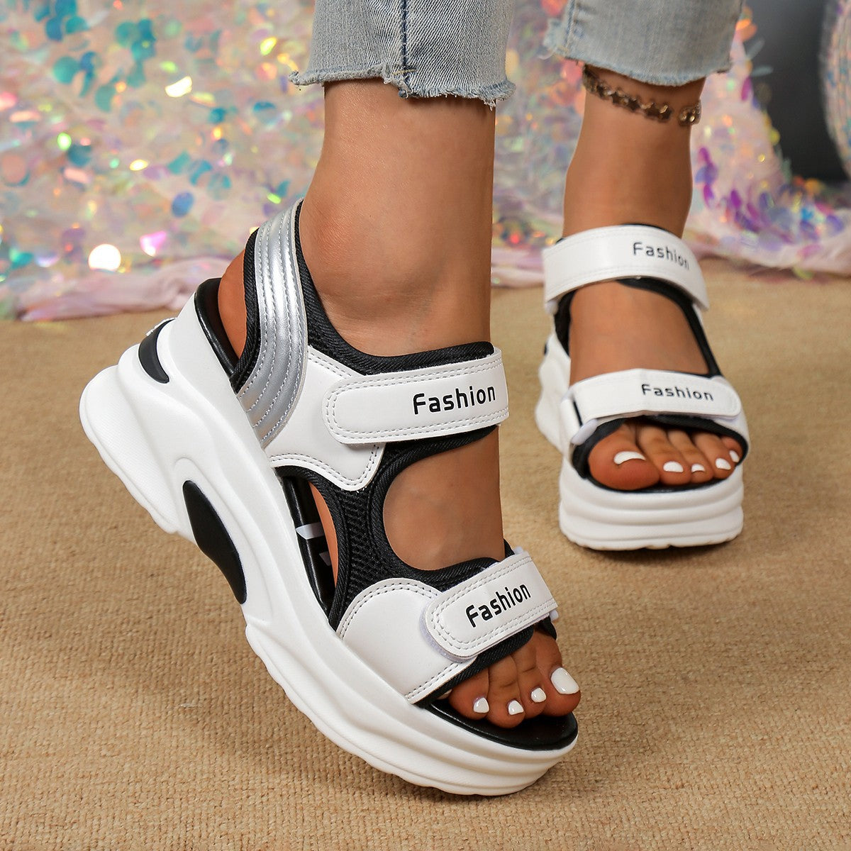 Damen Sportliche Wedge-Sandalen mit verstellbarem Riemendesign und dämpfender Sohle R&B