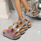 Damen Pailletten-Badesandalen mit breiten Riemen