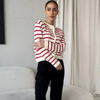 Damen gestreifter Cardigan mit Knopfdetails und vielseitiger Passform