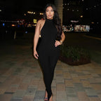 Damen figurbetonter Jumpsuit mit hohem Kragen und Rippstruktur R&B