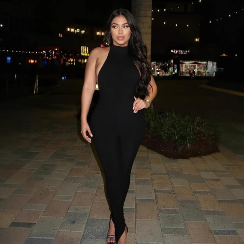 Damen figurbetonter Jumpsuit mit hohem Kragen und Rippstruktur R&B